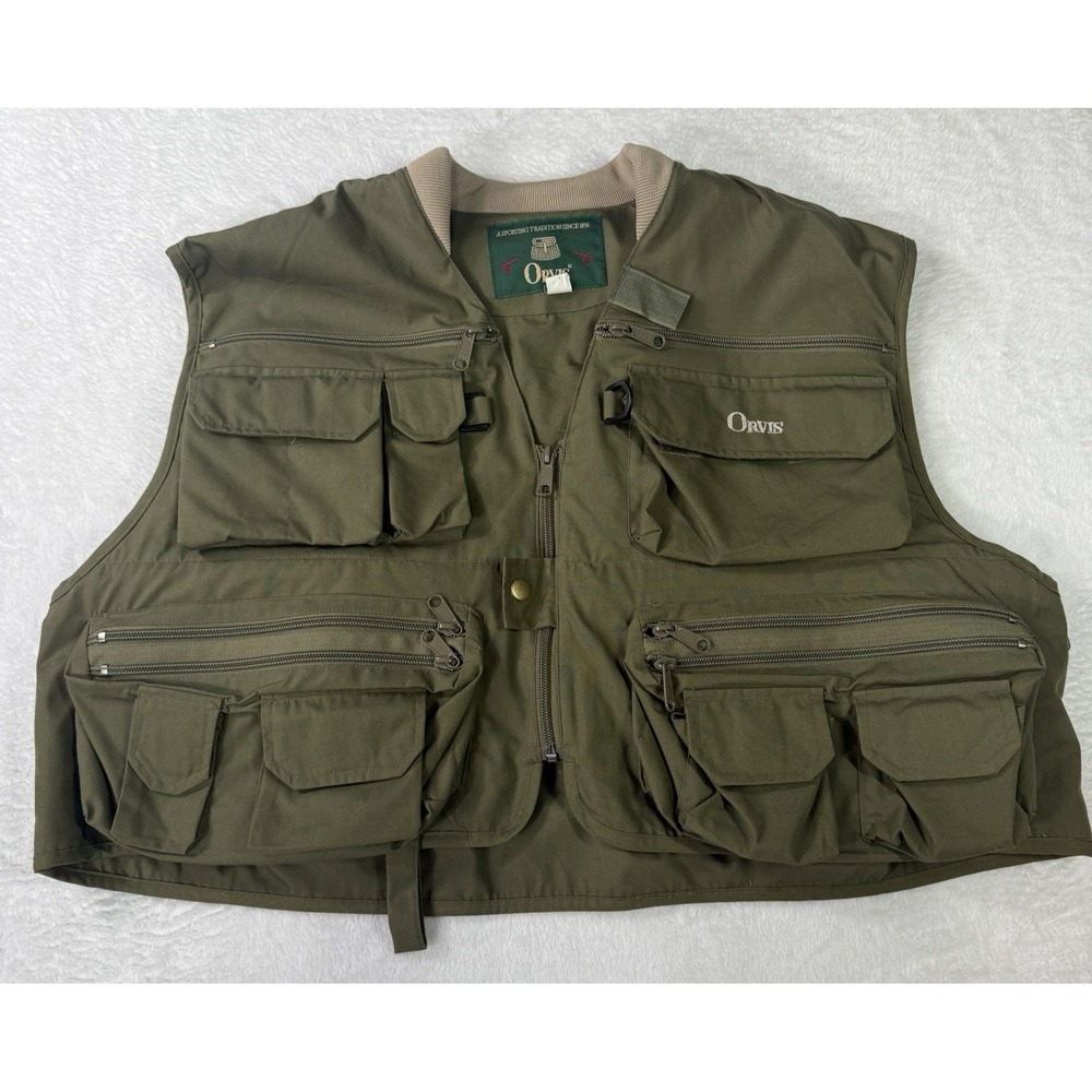 Orvis Fly Fishing Vest Mens XXL Olive Green Zip Pocket Hunting Hiking Utility